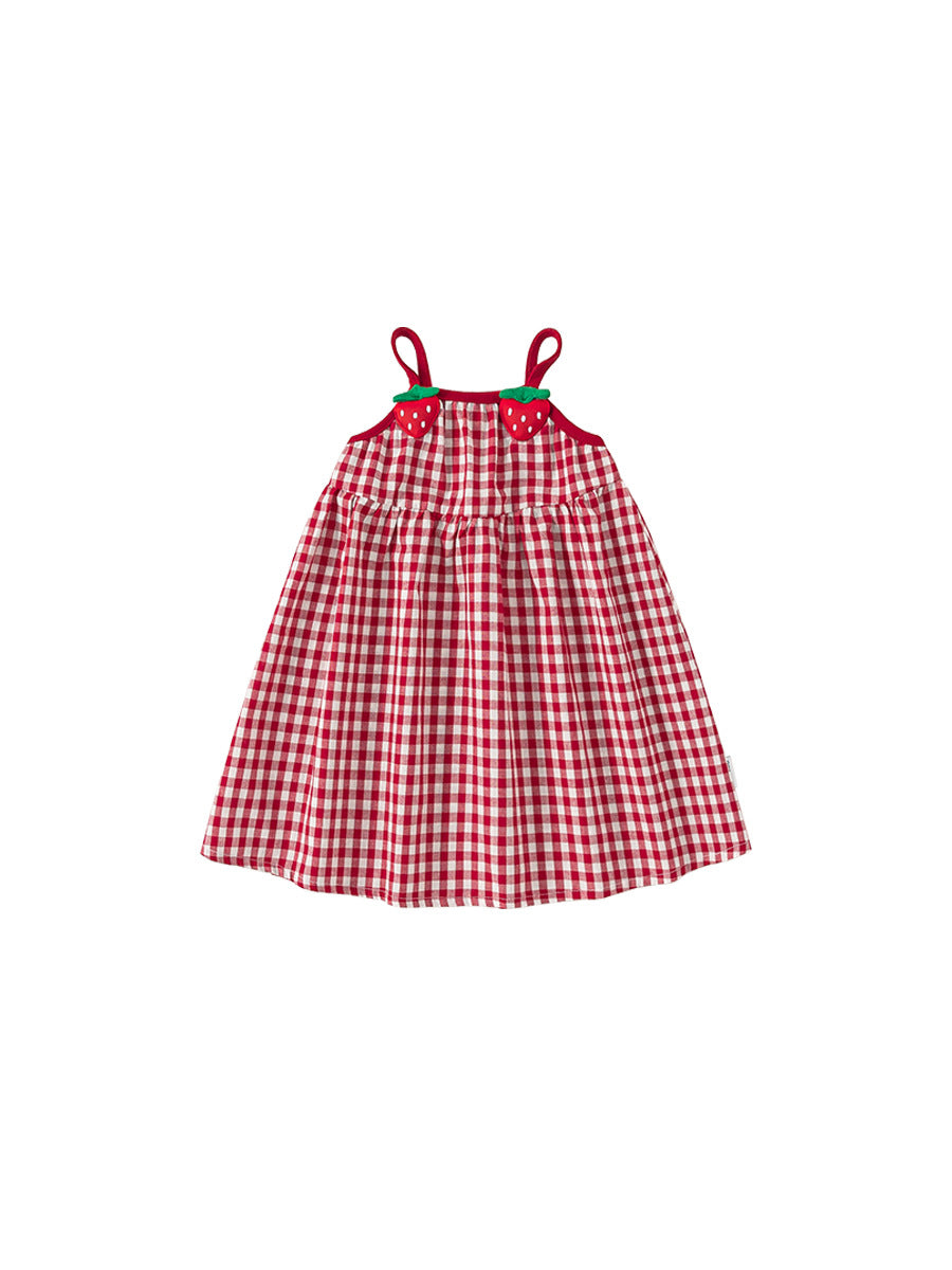 Children's Clothing Summer Strawberry A- Line Suspender Children's Dress