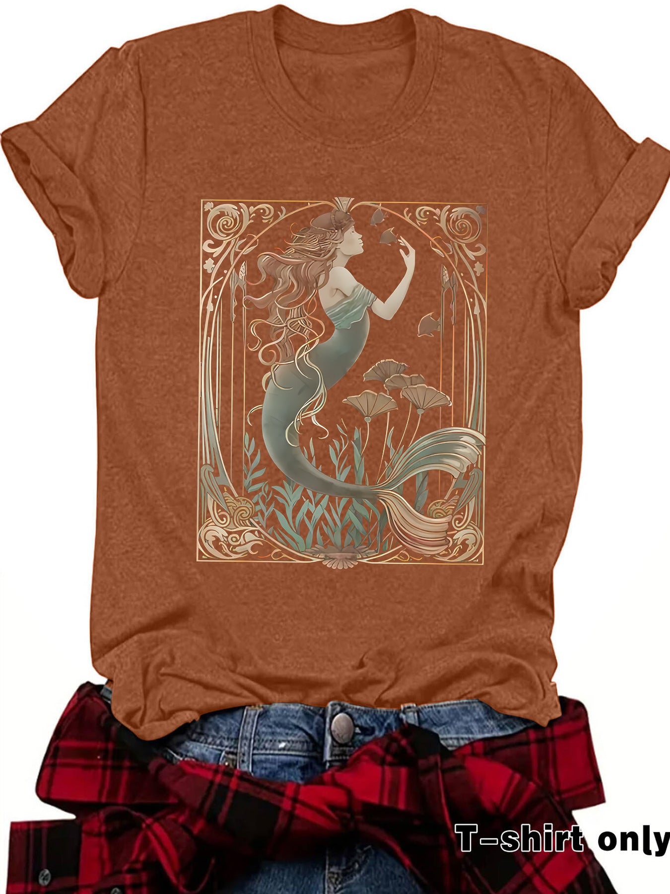 Women's Casual Feminist Mermaid Pattern Summer Round Neck Women's T-shirt