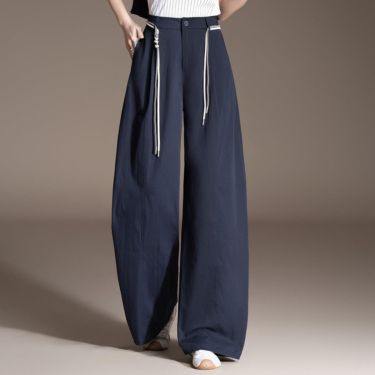 Women's Air Oblique White Wide Leg Spring Small Loose High Casual Pants