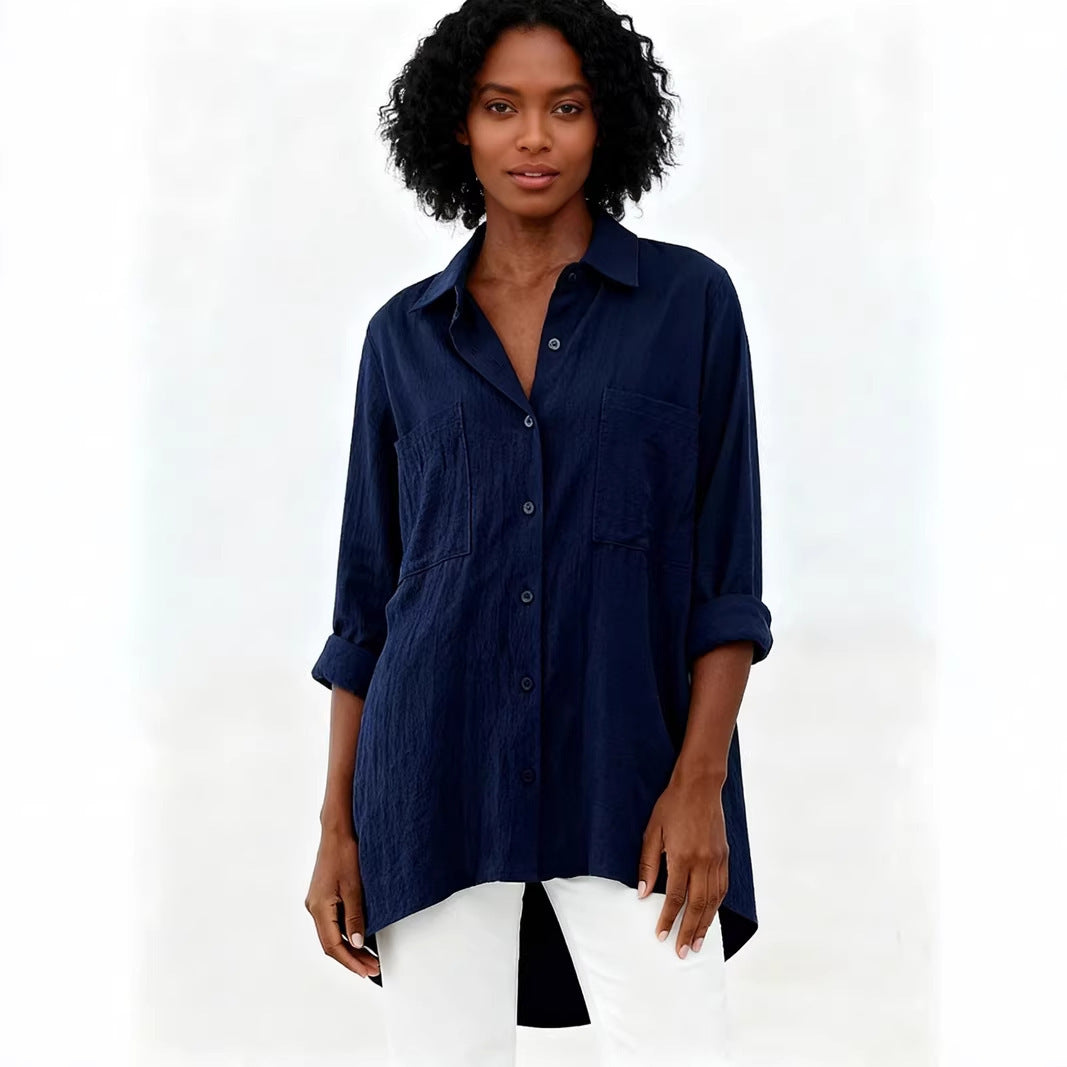 Women's Loose Cotton Linen Shirt Long Sleeve Tops