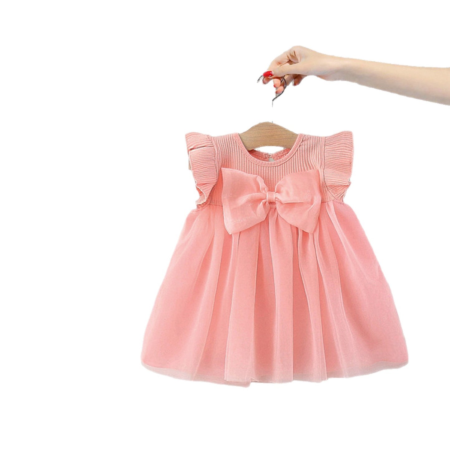 Children's Clothing Summer Thread Big Bow Flounced Sleeve Princess Yarn Children's Dress