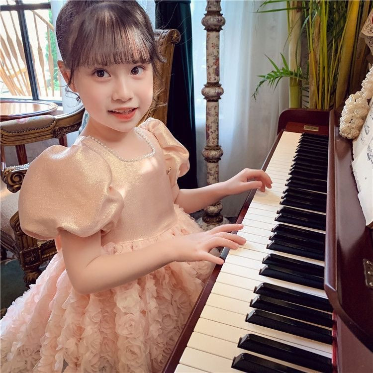 Children's Summer Fashionable Skirt Little Puff Sleeve Mesh Children's Dress