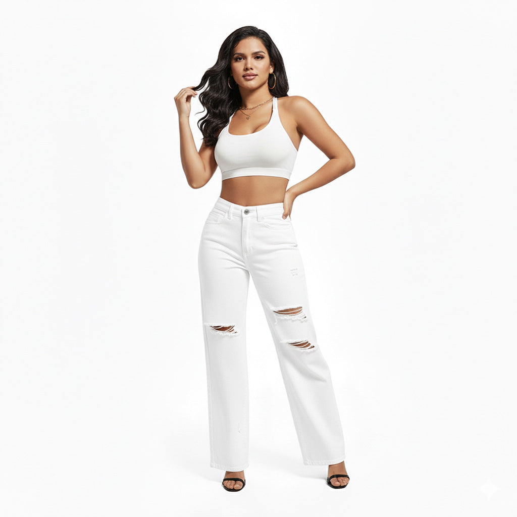 Women's Denim Trousers Washed Straight Trend Long Women's Jeans