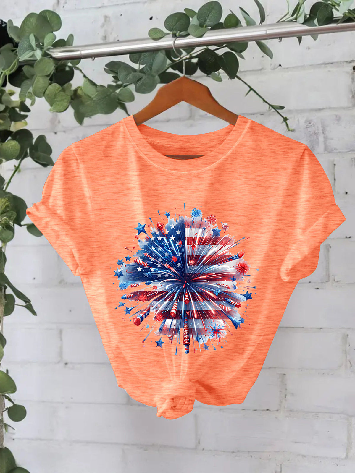 Women's Fashion Short-sleeved Independence Day Fireworks Printing Women's T-shirt