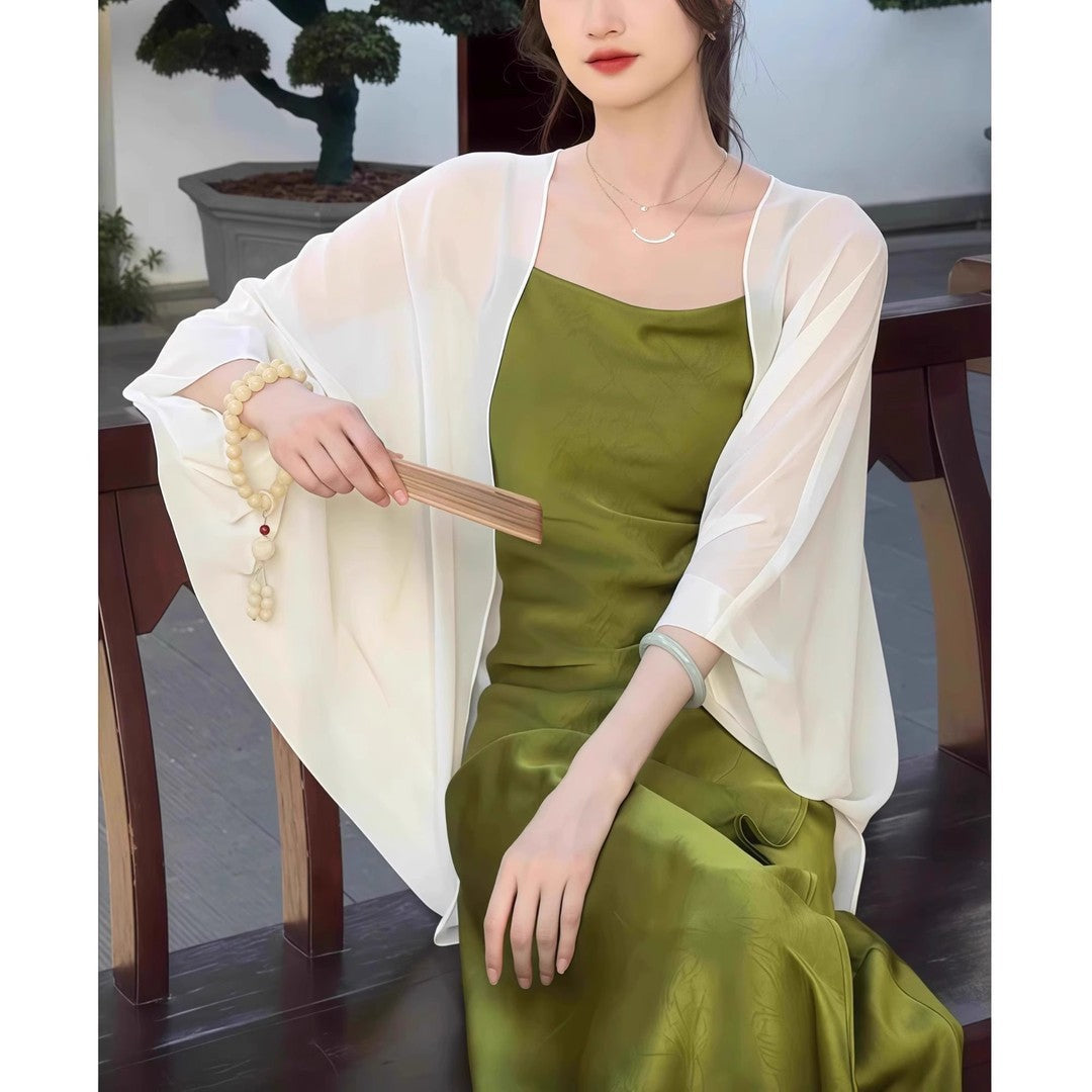 Chinese Style Versatile Flab Hiding Shawl Autumn Thin Type Sunscreen Lace Shirt, Chiffon Shirt