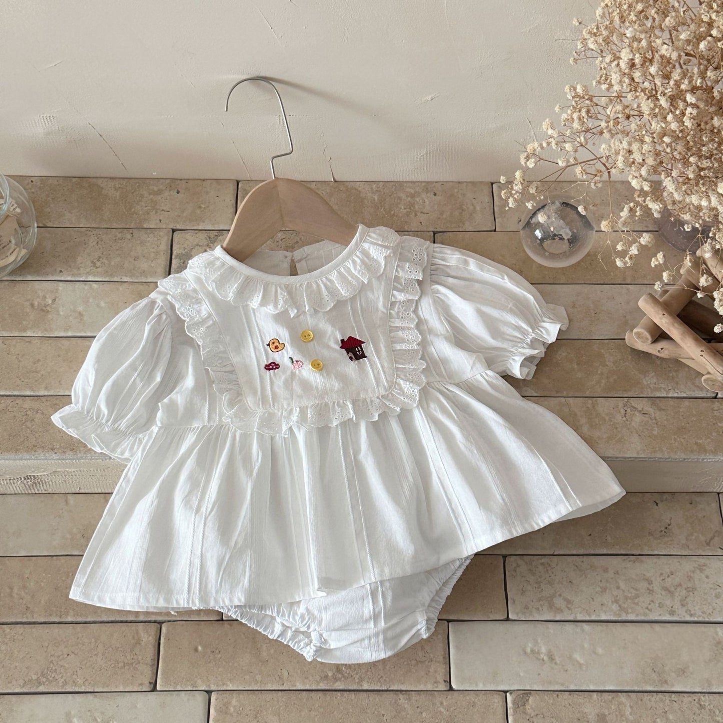 Summer Chicken House Embroidery Short Sleeve Two-piece Blouse Children's Suit