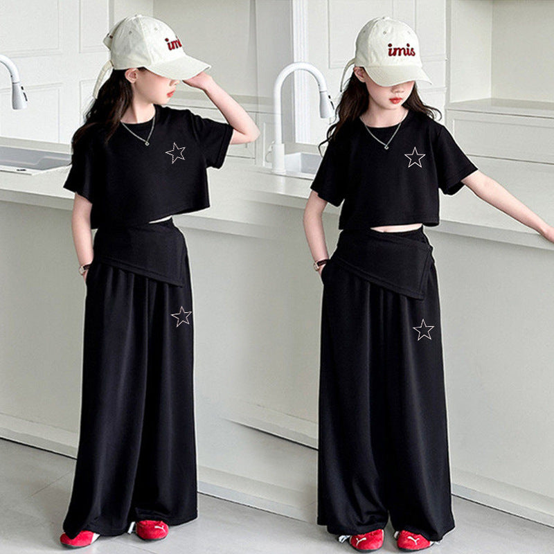 Middle Big Korean Style Summer Irregular Fashion Western Two-piece Casual Children's Suit