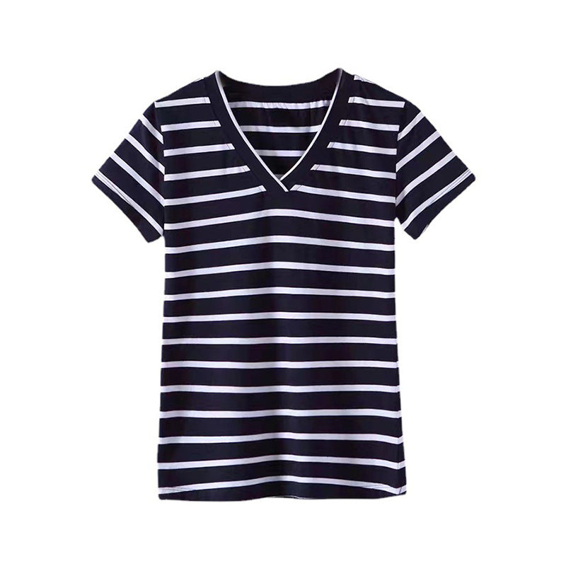 Women's Sleeve Bottoming Shirt Striped Minimalist Solid Women's T-shirt
