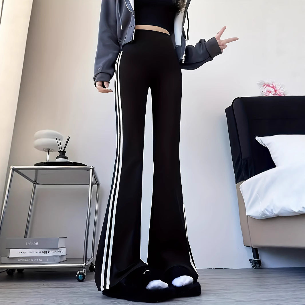 Women's Side White Stripe Sports Bell-bottom Loose Casual Pants