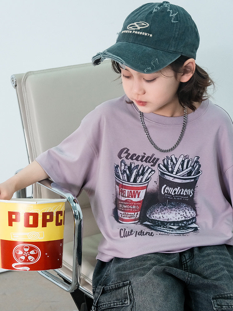 Children's Fashion Half Sleeve Older Cotton Tops Western Children's T-shirt