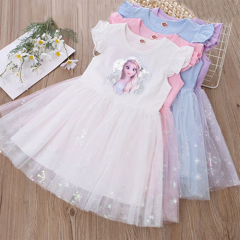 Children's Summer Clothing Western Style Flounced Sleeve Sequined Princess Children's Dress