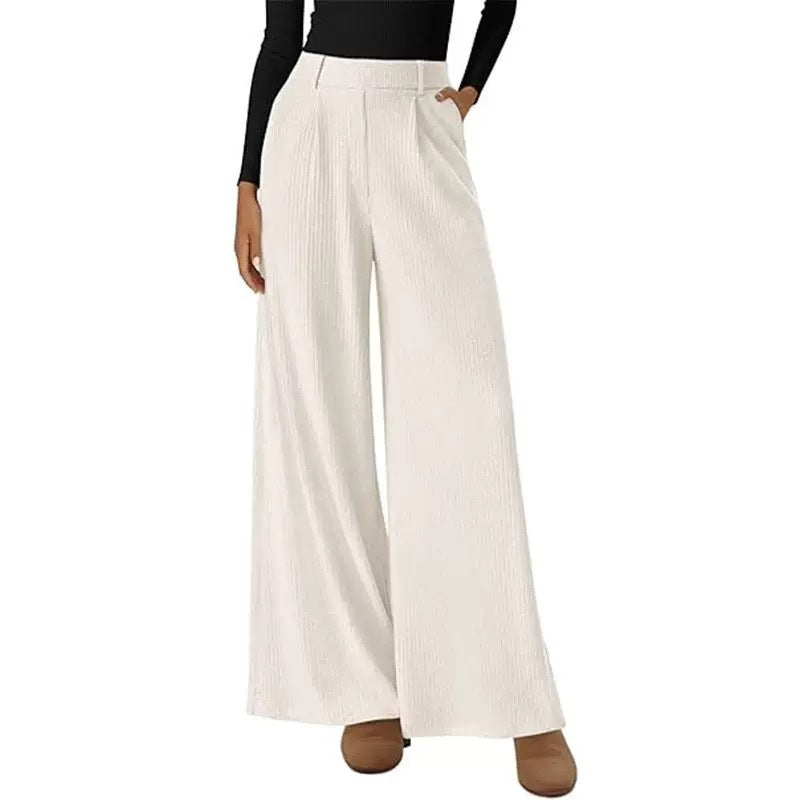 Women's Rib Loose Straight Trousers Commuting Wear Pants