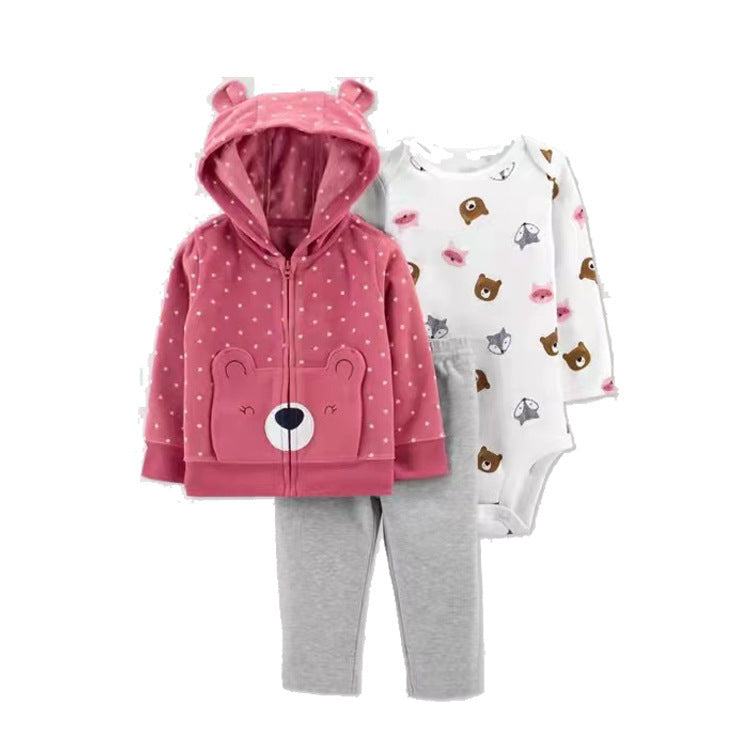 Women's & Men's Clothing Sweater Jacket Hooded Long-sleeved Romper Three-piece Children's Suit