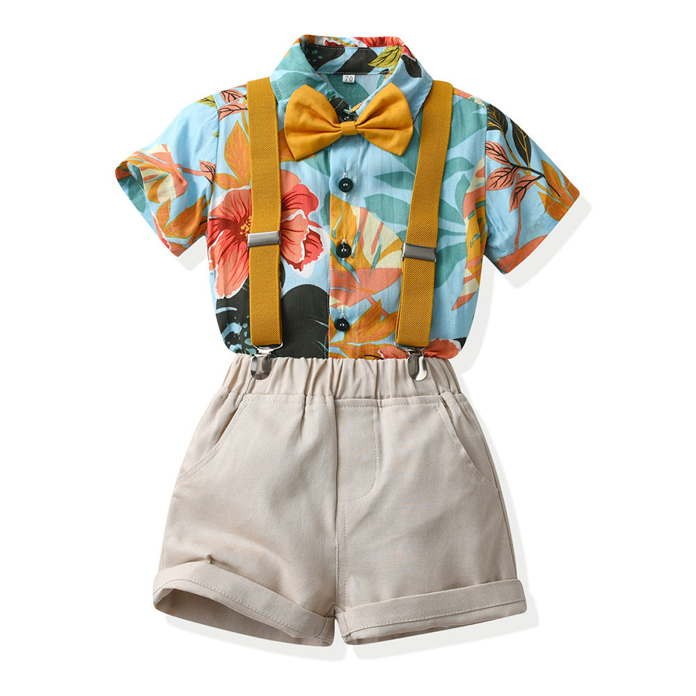 Children's Clothing Boy's Beach Wind Flower Shirt Outfit Children's Suit