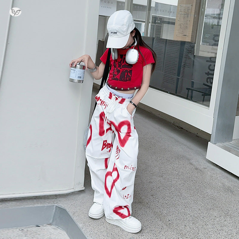 Printed Pants Casual Sports Hot Short-sleeved Children's Suit