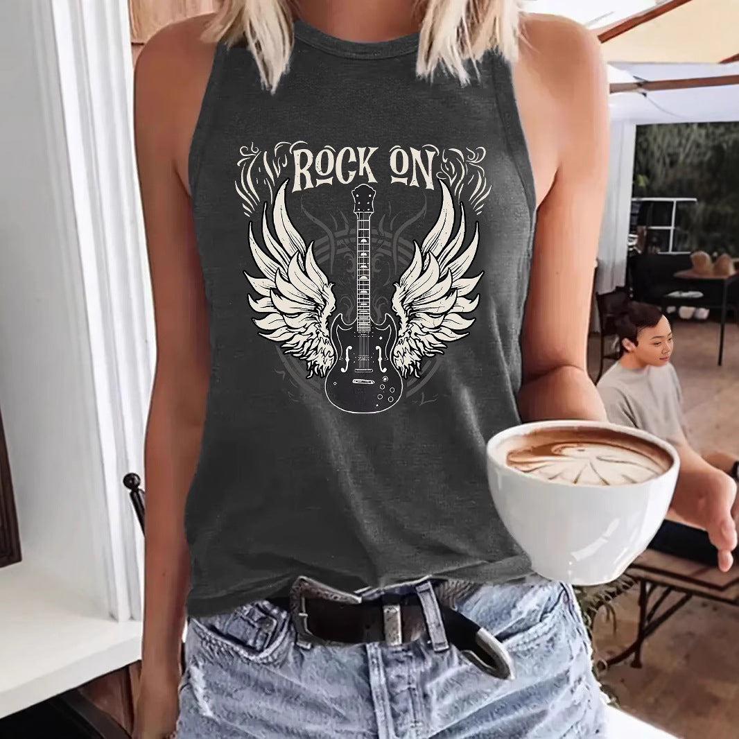 Women's Winged Guitar Printed Soft Large Tanks Small Vest/suspenders/tube Top