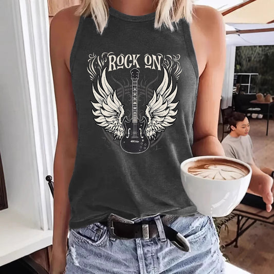 Women's Winged Guitar Printed Soft Large Tanks Small Vest/suspenders/tube Top