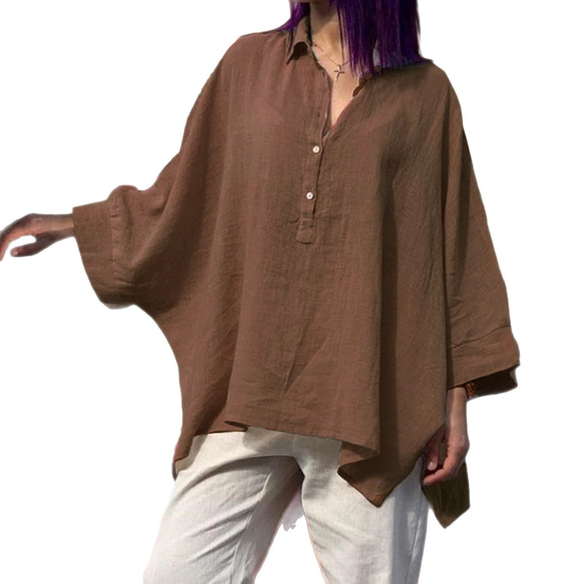 Women's Batwing Loose Cotton Linen Casual Plus Size