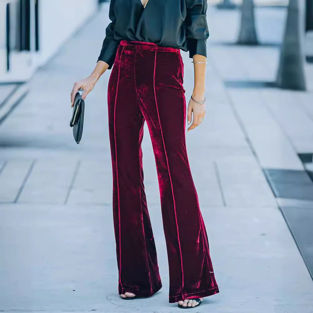 Women's Gold Veet Trousers High Waist Casual Pants