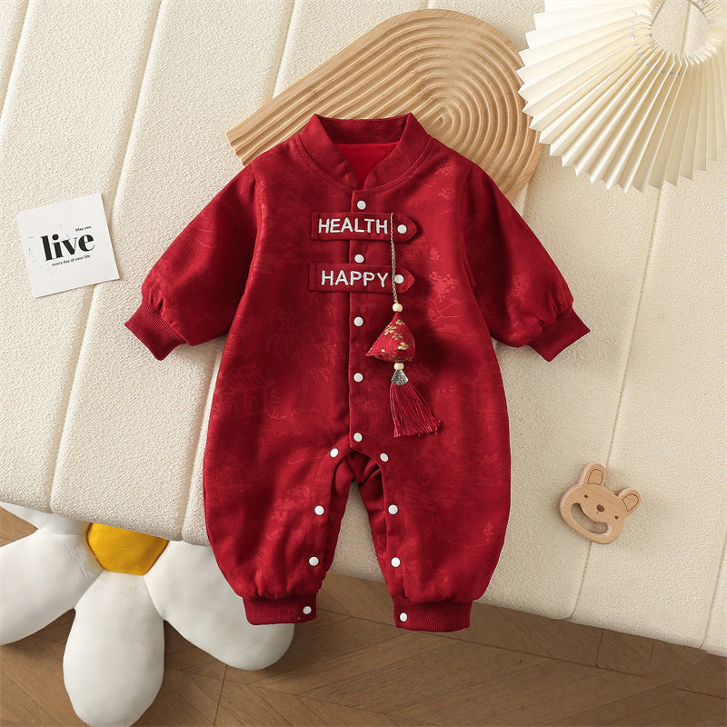 Children's Romper Summer Red Chinese Style Festive Dress Jumpsuit, Climbing Suit