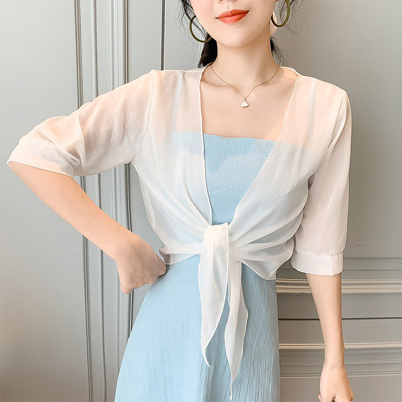 Korean Style Inner Slim Fit Patchwork Summer Loose Solid Color Cardigans