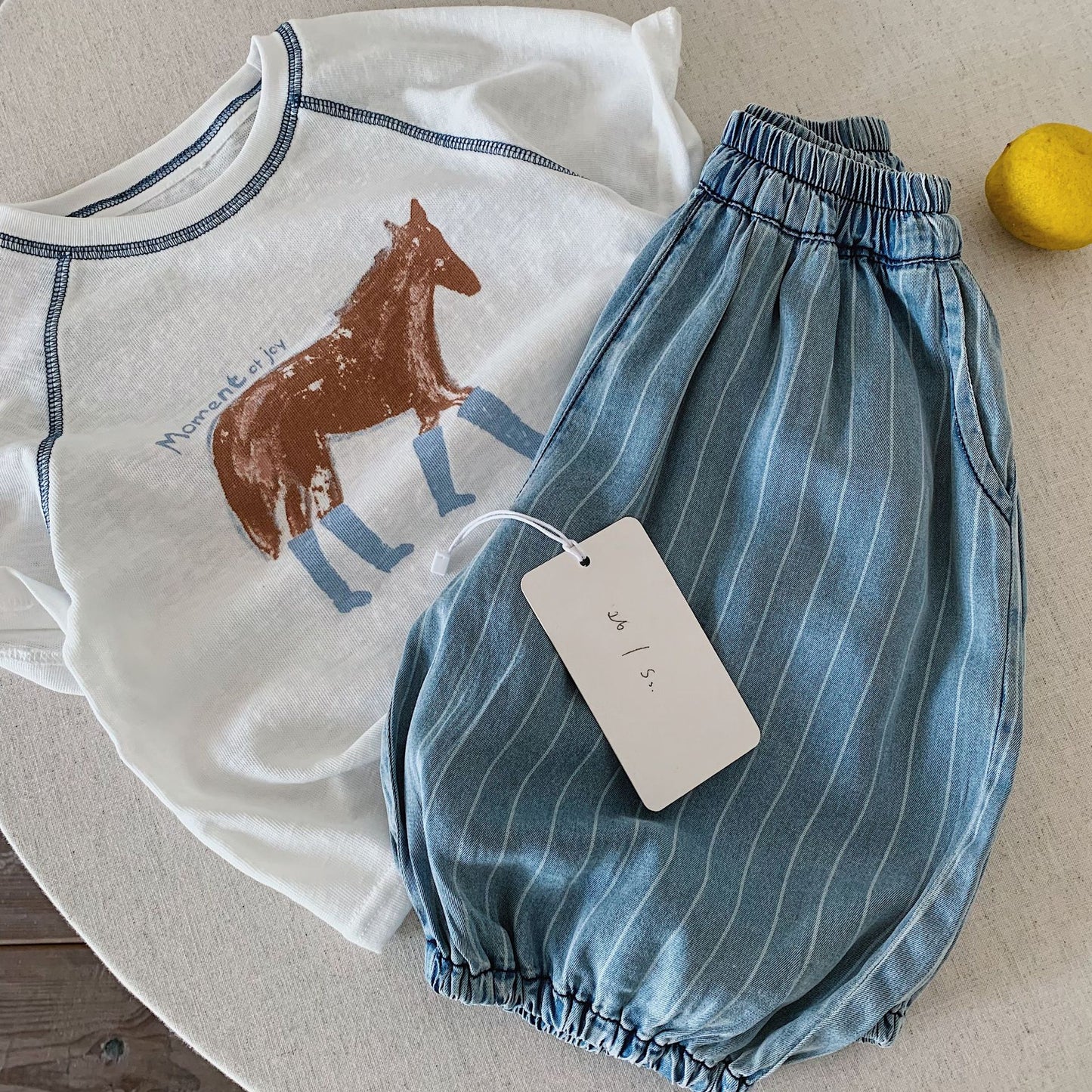 Children's Boy Vertical Stripe Denim Thin Loose Cropped Children's Pants