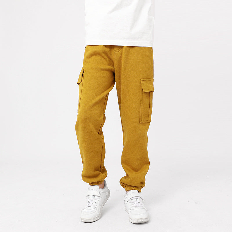 Korean Style Boys Medium Big Solid Color Sports Overalls Female Children's Pants