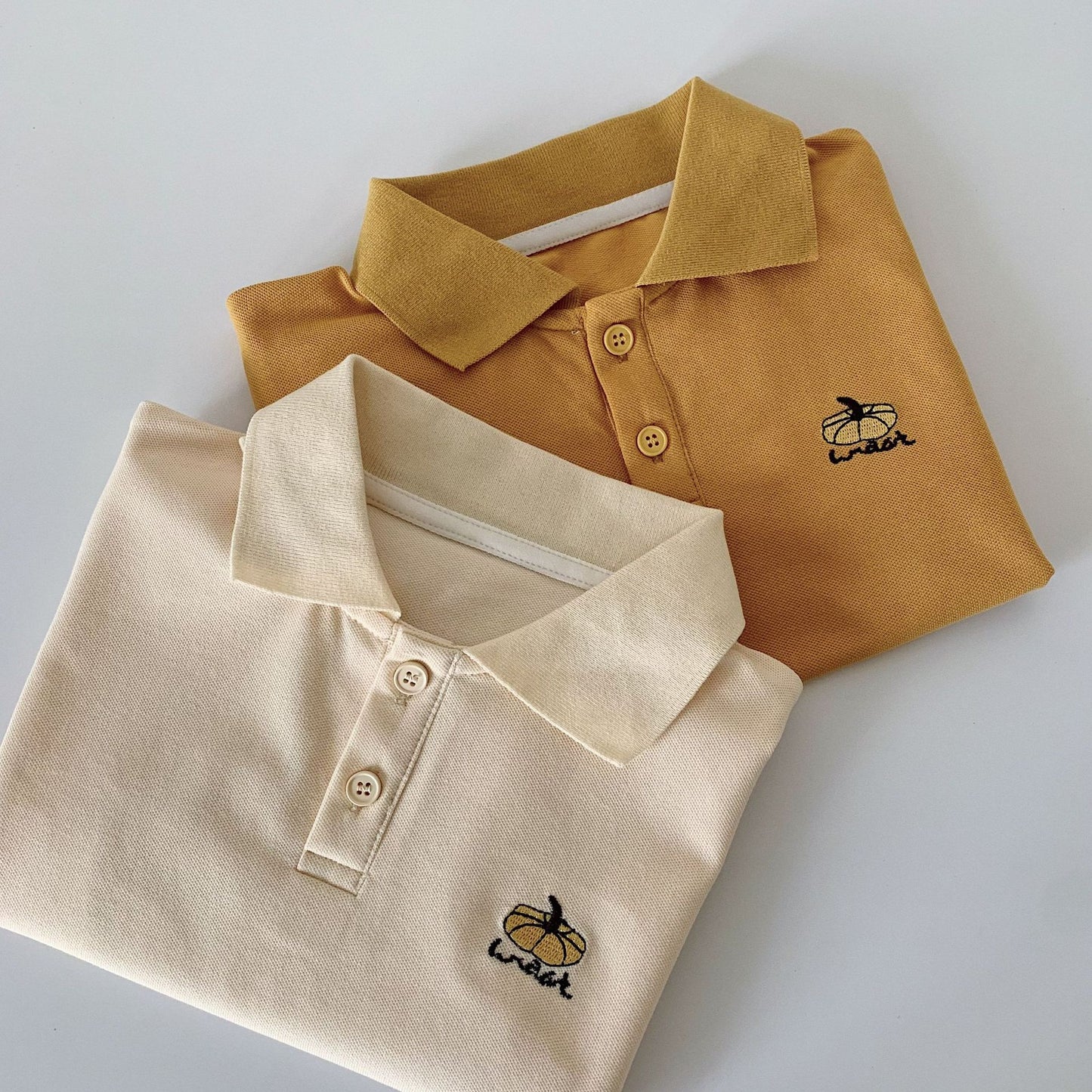 Children's Summer Boy Pumpkin Embroidered Shirt Lapel Children's T-shirt