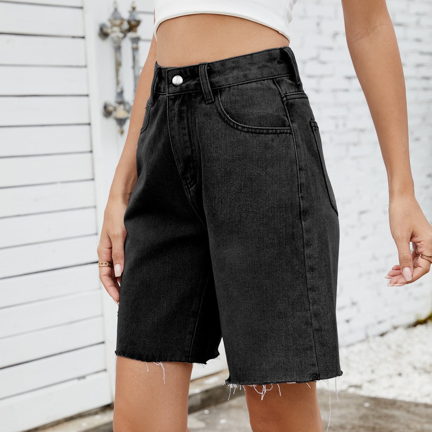 Women's Summer Washed Straight Casual Frayed Denim Shorts