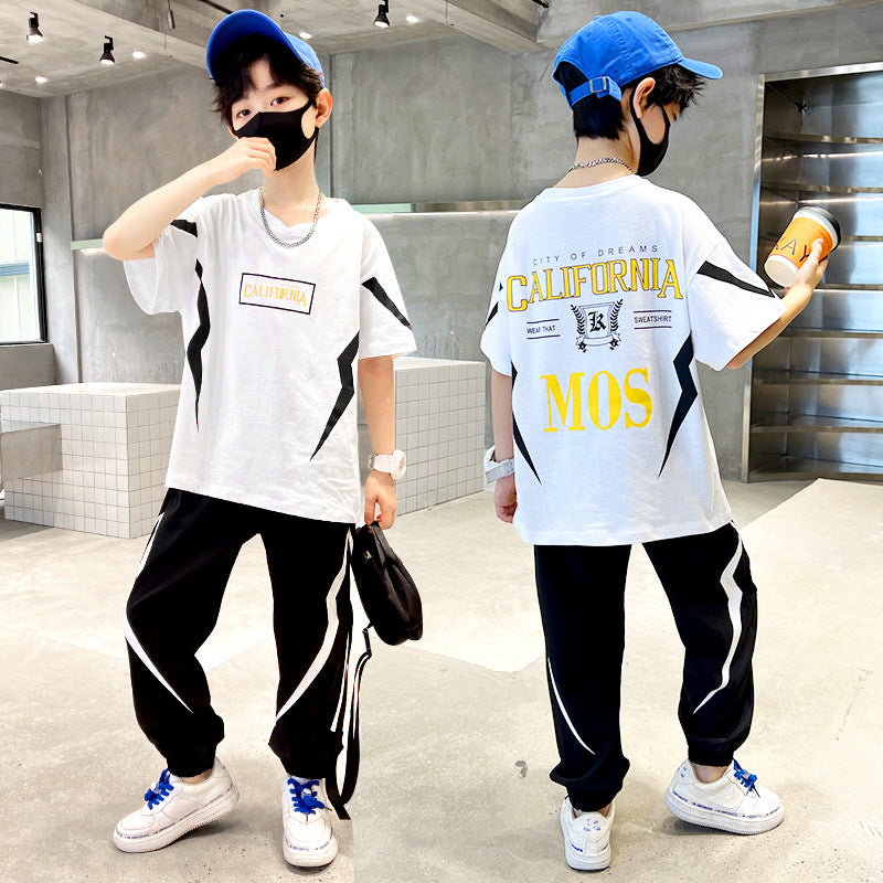 The Big Thin Fashionable Sports Casual Letter Lightning Short Sleeve Children's Suit