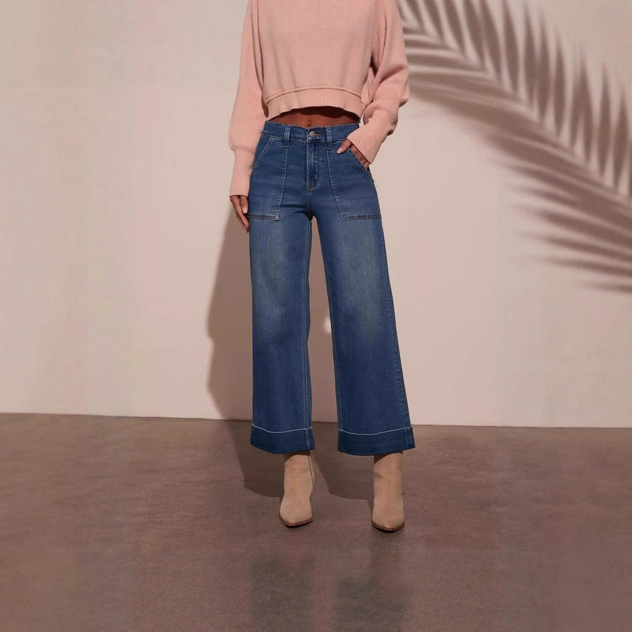 Women's High Waist Wide Leg Loose Washed-out Pants