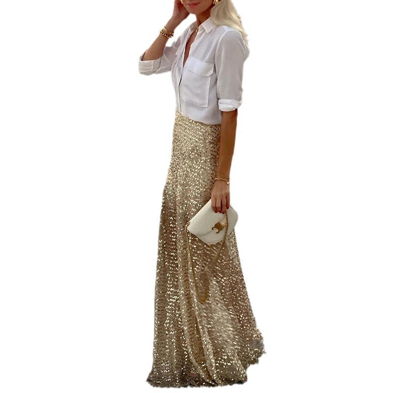 Stylish Women's Sequins Long Sequin Dress Skirt