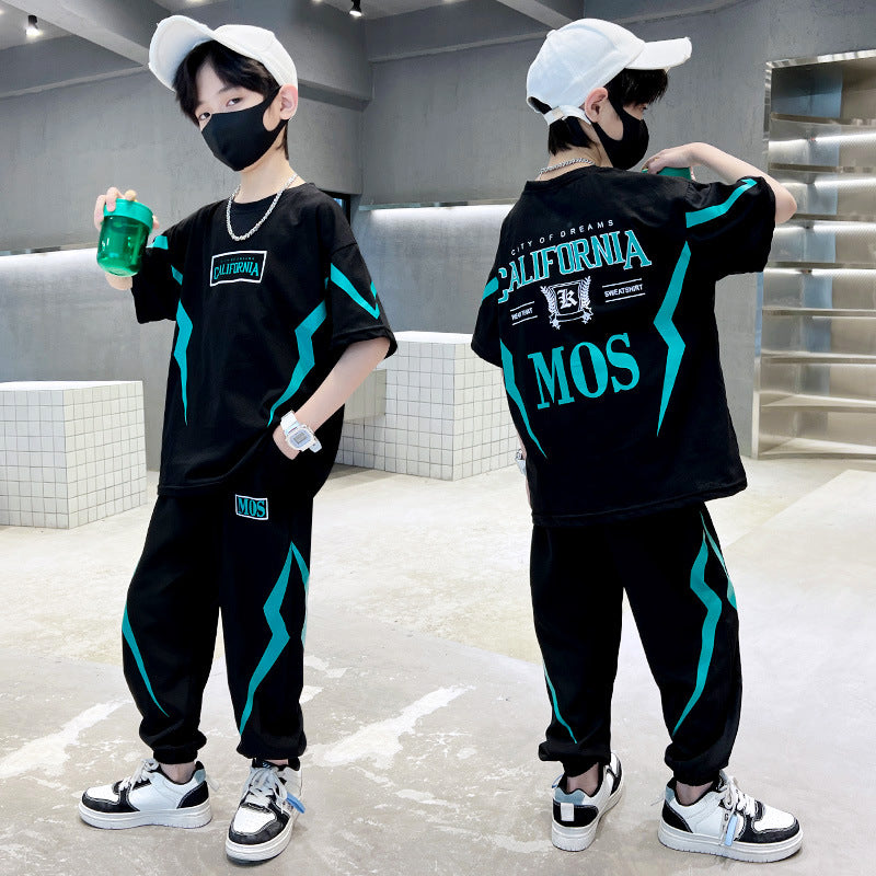 The Big Thin Fashionable Sports Casual Letter Lightning Short Sleeve Children's Suit