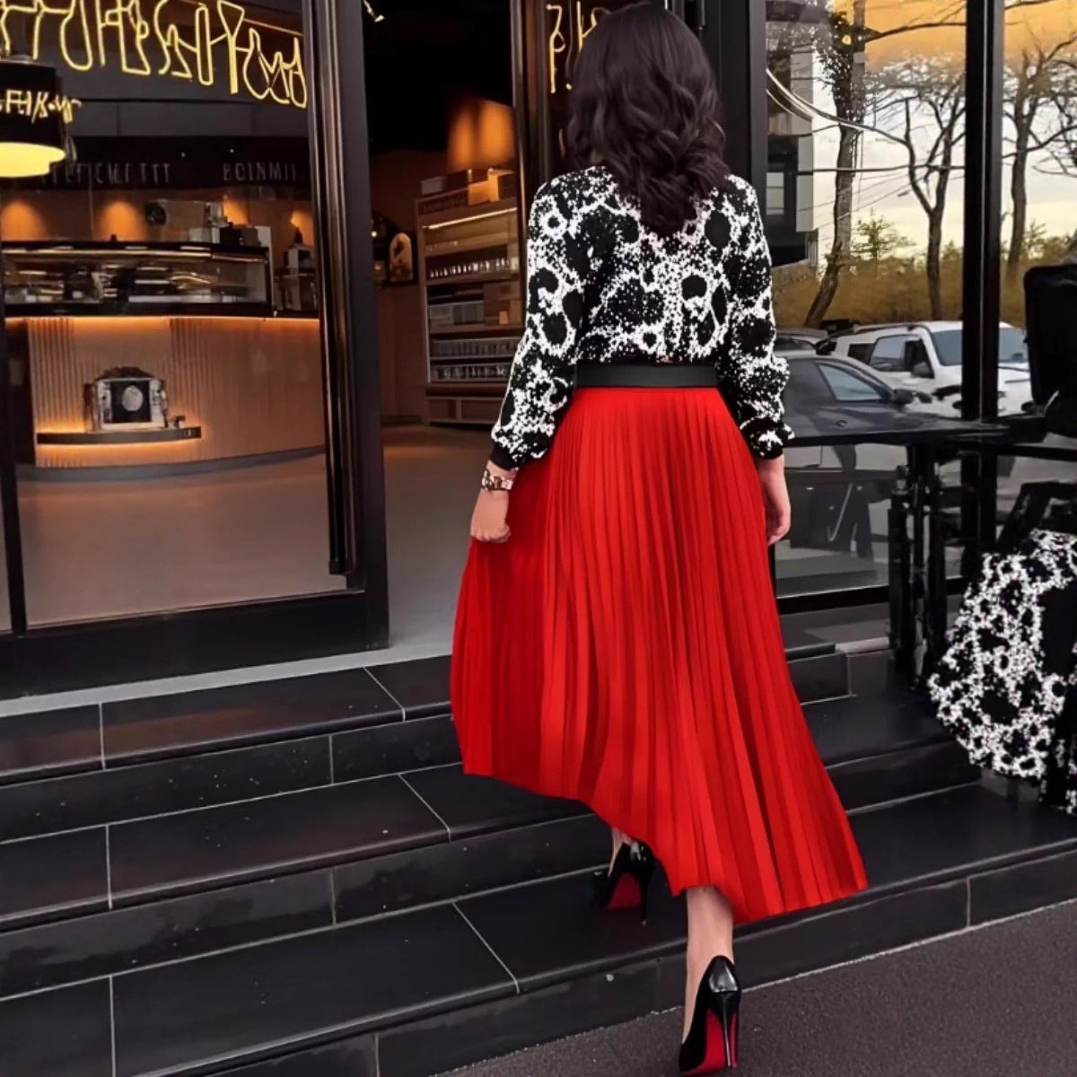 Women's High-grade Pleated Draping Effect Solid Color Wide Hem Skirts
