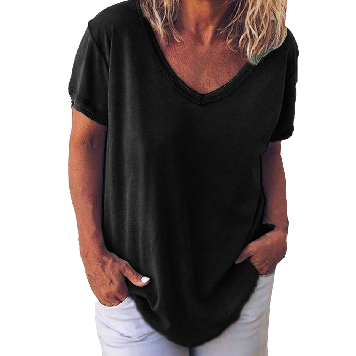 Women's Summer Loose Casual Fashion Simple Solid Color Women's T-shirt