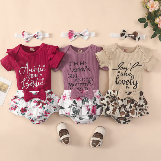 Kazakhstan Triangle Pants Headscarf Three-piece Set Bow Children's Suit