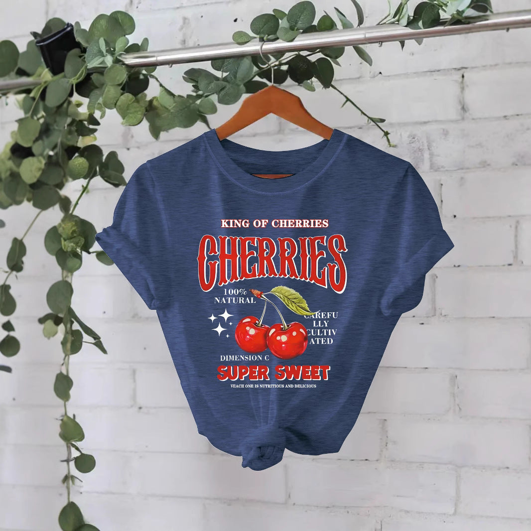 Cherry Fruit Printed Sleeve Loose Fashion Women's T-shirt