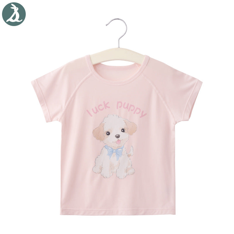 Summer Modal Short-sleeved Cartoon Bear Round Neck Top Half Sleeve Children's T-shirt