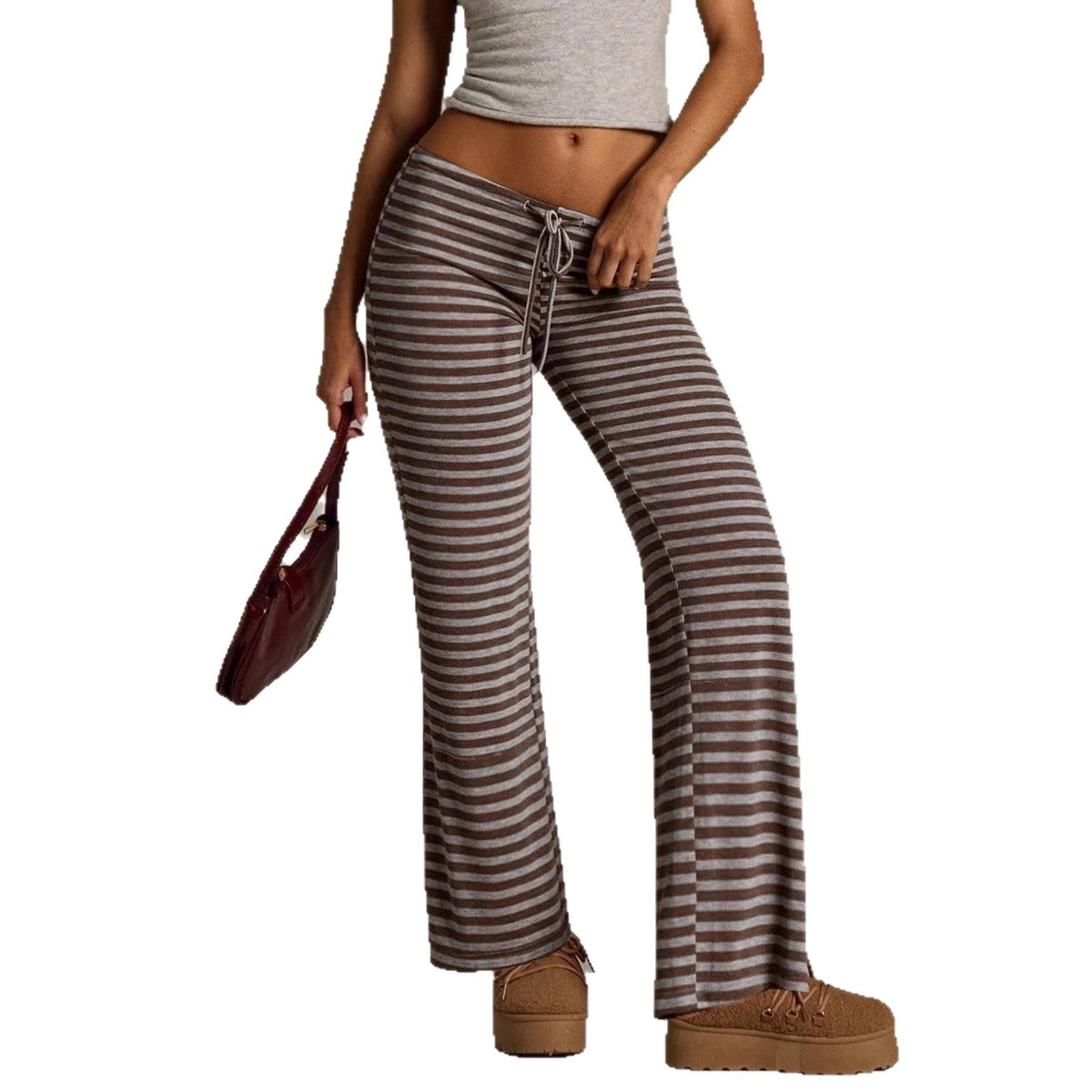 Women's Striped Drawstring Retro Home Mop Straight Casual Pants