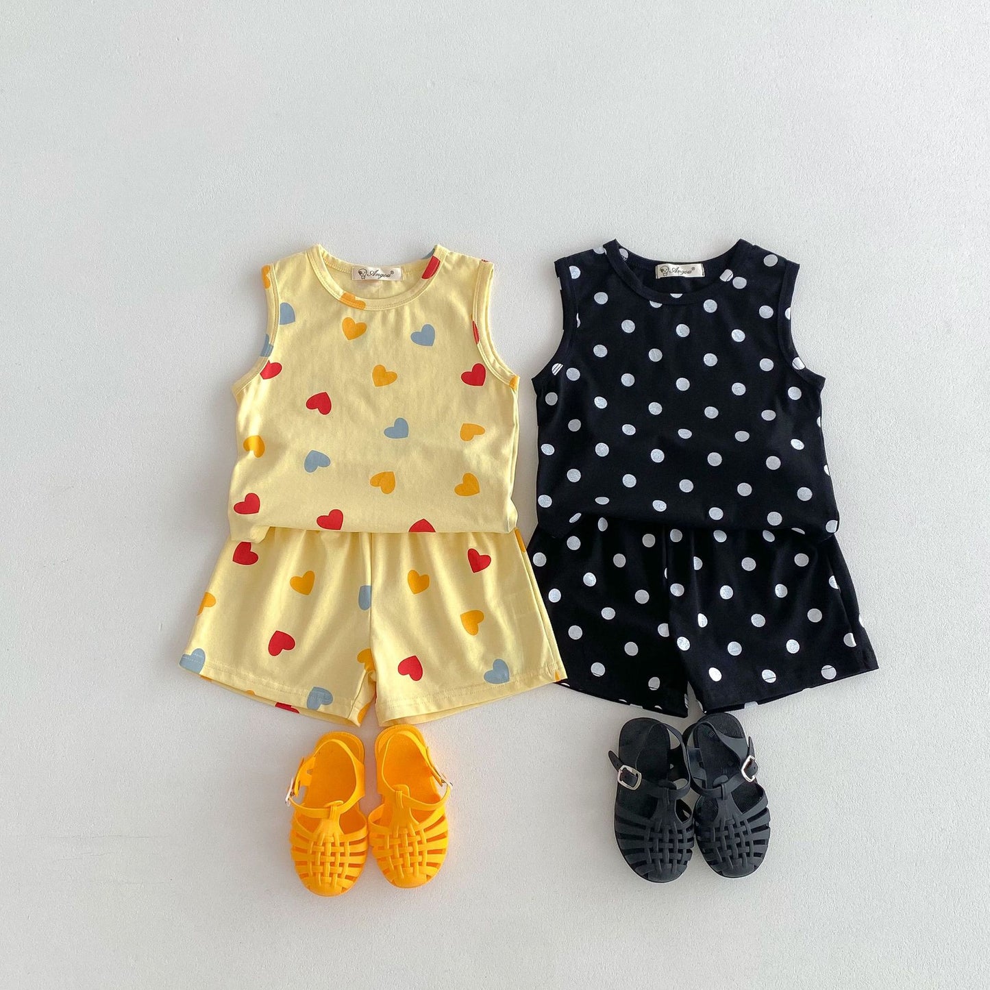 Cotton Love Dotted Prints Vest Shorts Children's Suit