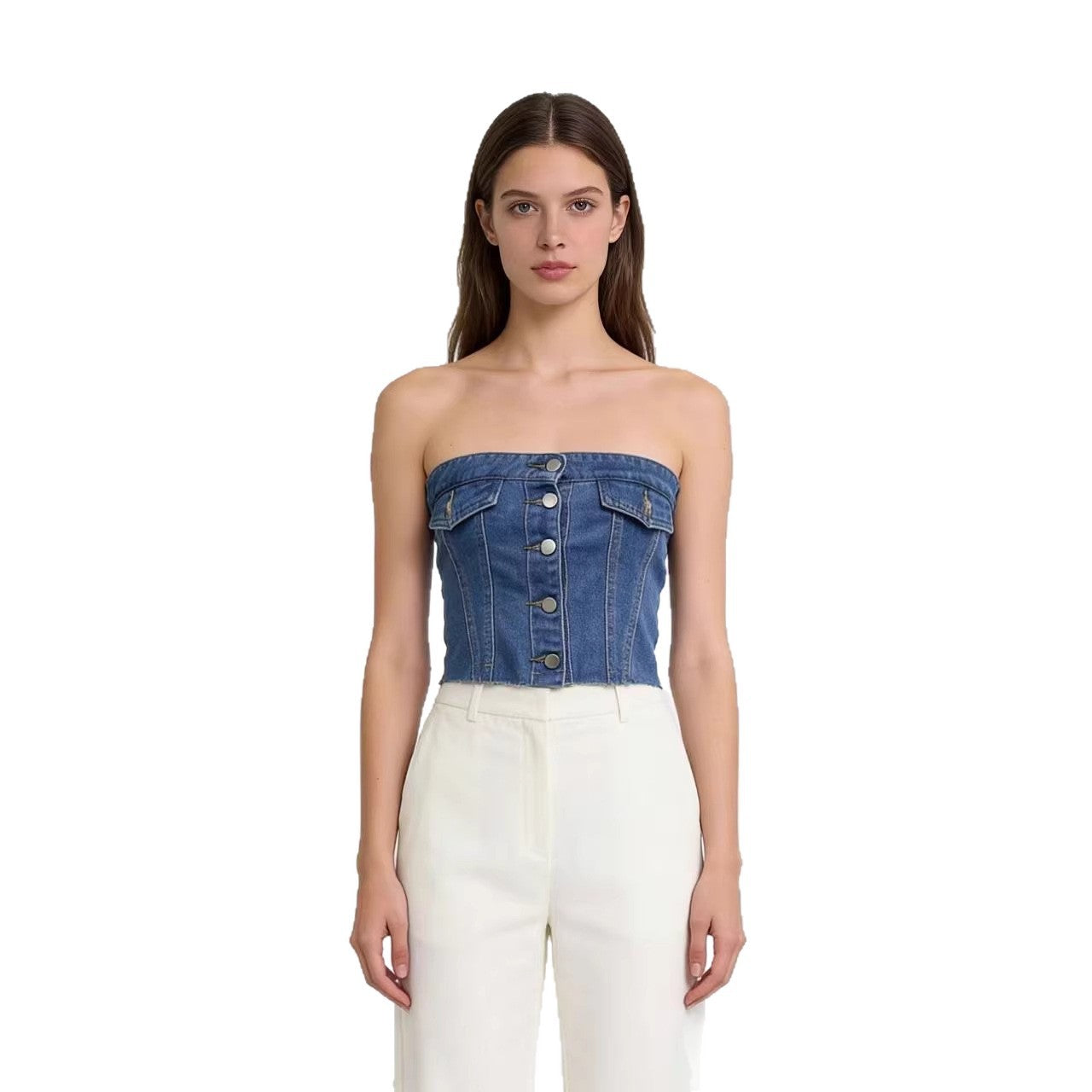 Graceful Blue Cotton Sexy Denim Tube Tops