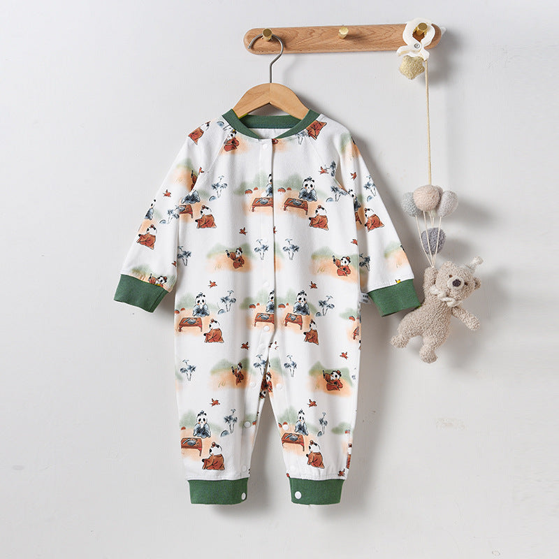 Children's Three Cotton Long-sleeved Jumpsuit Boneless Rompers Pajamas Outdoor Clothing Single Jumpsuit, Climbing Suit