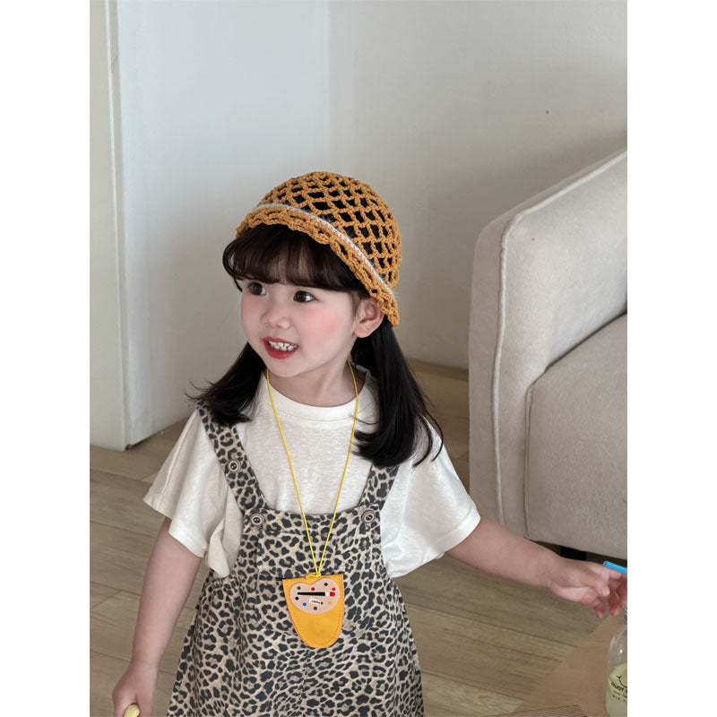 Children's Summer Soft Leopard Print Suspender Pants White T-shirt Children's Suit