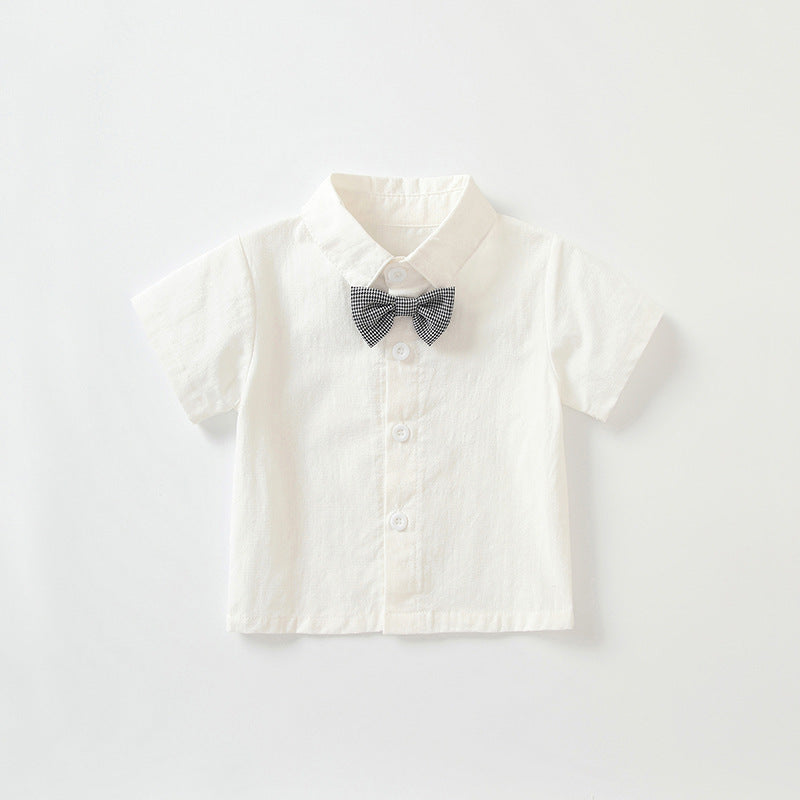 Children's Short-sleeved White Shirt Suspender Pants Campus Garden Children's Suit