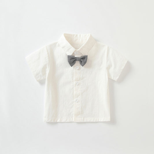 Children's Short-sleeved White Shirt Suspender Pants Campus Garden Children's Suit