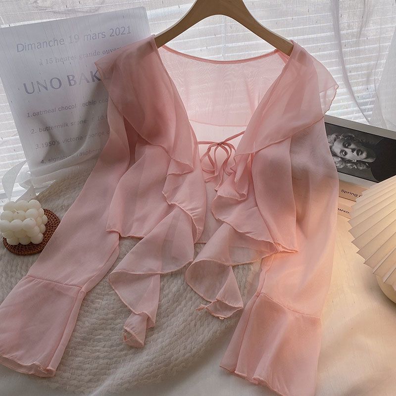 Women's Super Fairy Sun Protection Summer Lightweight Breathable Sling Dress Lace Shirt, Chiffon Shirt