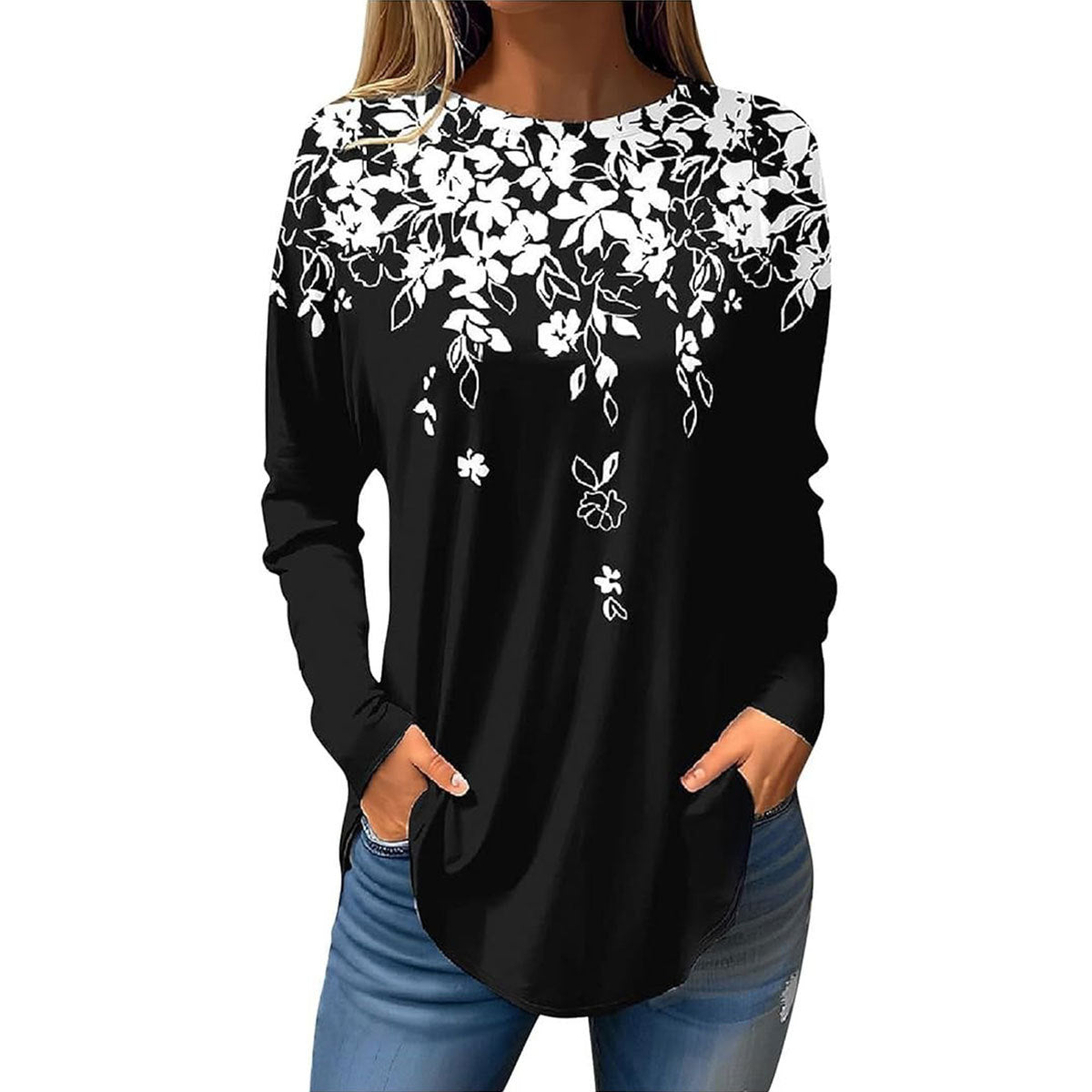 Printing Crafts Summer Hem Arc Loose Long Women's T-shirt