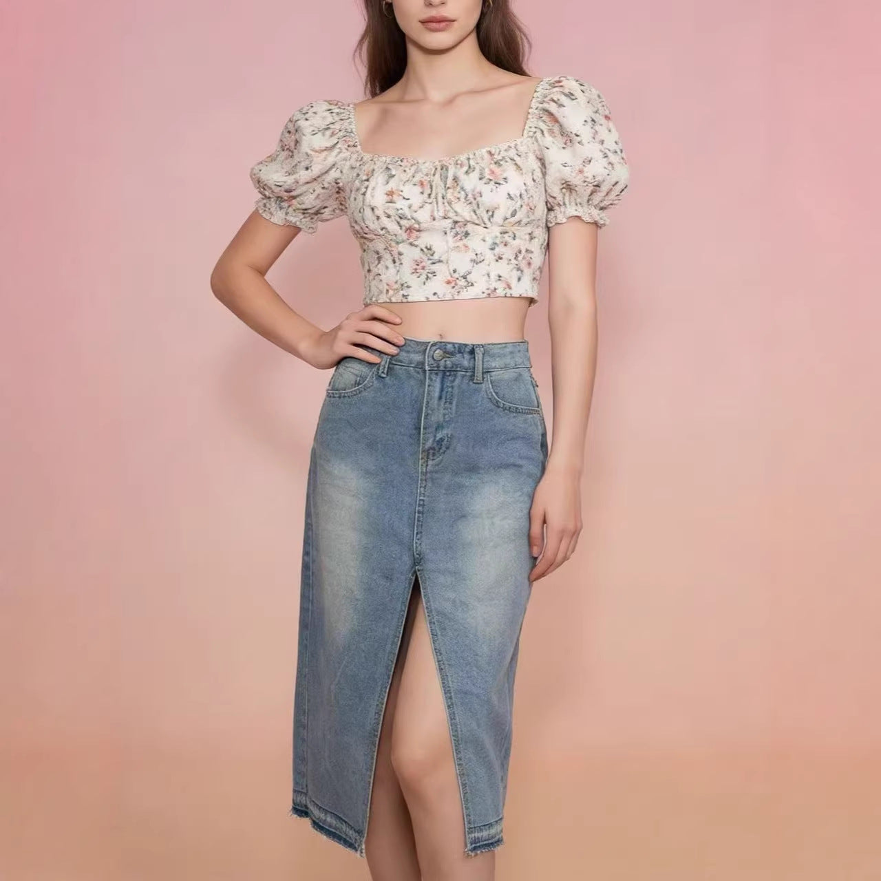 Women's Denim Split Sheath A- Line Slimming Skirts