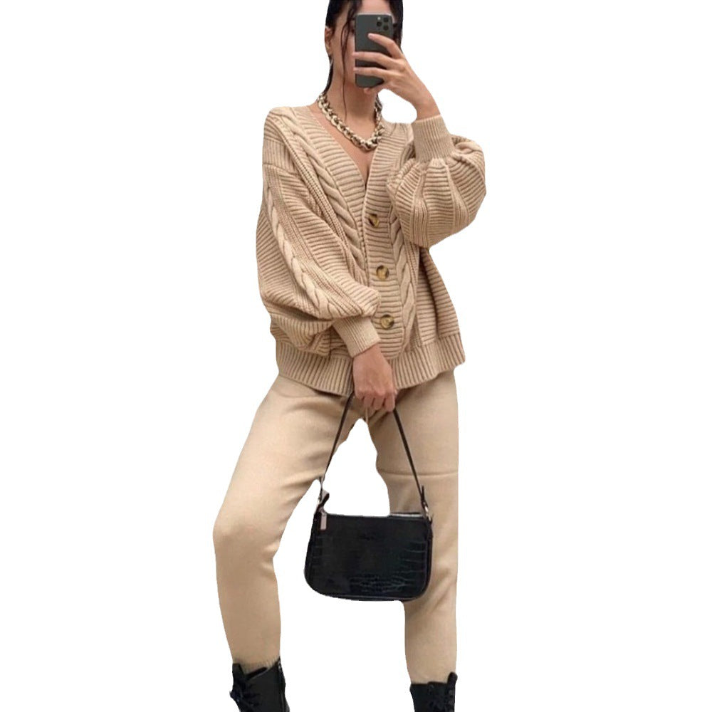 Women's Solid Color Buttons Thickened Set Fashion Casual Suit