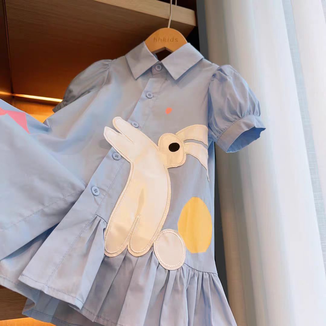 Korean Style Western Bubble Sleeve Cotton Shirt Cartoon Children's Dress